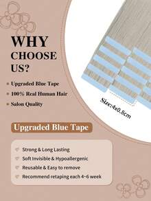 Yilite 18 Inch 10Pcs Bleach Blonde #Silver Tape In Hair Extensions Human Hair Straight Soft Human Hair Tape In Extensions Skin Weft Tape Ins Extensions For Women - SSilver - View 6