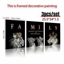 3pcs Modern Abstract Lion Family Inspirational Quote Wall Art Canvas Painting, Suitable For Living Room Decor, Frameless - Multicolor - View 5