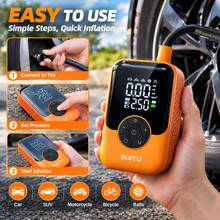 SUITU Portable Tire Inflator, Fast Wireless Bicycle Pump, Mini Air Compressor + Free 3M Car Power Cable, 150PSI Portable Air Pump With Digital Pressure Gauge, 7.4V 1500Mah Portable Charger - Wireless Model - View 4