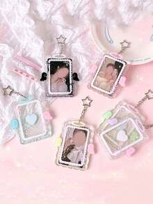 Angel Hard Card Holder Set, Heart-Shaped Transparent Protective Case, Bag Charm, High Aesthetic Value, Multi-Function Storage, Compact And Portable, Suitable For Student ID, Meal Card, Bus, Subway Card And Access Card - Card Sleeve - View 2