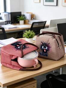 Cute Black Cat Lunch Bag,Leak-Proof Lunch Bag/Cooler Bag,Lightweight Canvas Lunch Box,For Work, Picnics, Outdoor Activities - Multicolor - View 6