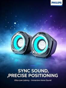 PHILIPS SPA3119 Speaker Komputer Berkabel USB dengan Efek Cahaya LED Warna-warni untuk Desktop dan Laptop, Speaker 2.0 Channel, Mini Subwoofer, Berkabel untuk Gaming Rumah dan Esports, Ukuran Kecil, Volume Besar - View 7