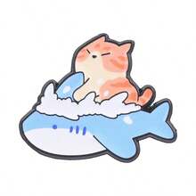 1/2pcs Cartoon Cat & Shark Metal Brooch, Cute Orange Cat & Black Cat Funny Badge, Backpack & Jacket Decoration Pin Accessory, Suitable For Daily Wear And Gift - Multicolor - View 8