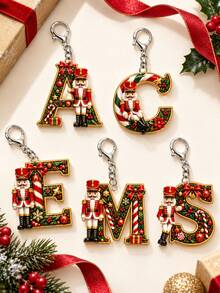 2D Flat Acrylic Christmas Nutcracker Initial Letter Keychain, A-Z 26 Letters, Festive Bag Charm & Key Ring, Cute Holiday Gift For Friends, Women & Men - Multicolor - View 7