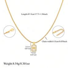 1pc Fashion Block Shell Initial Pendant Golden Stainless Steel Herringbone Chain Necklaces For Women - Yellow Gold - View 2