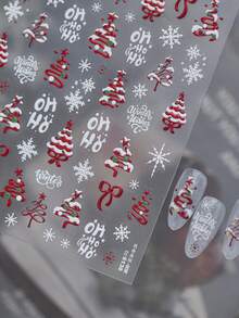 1Sheet Self-Adhesive Christmas Nail Decals, 3D Embossed Red White Xmas Tree Snowflake Bow OH HO HO Elements, Chic Nail Stickers For Winter Season Manicure - Multicolor - View 5