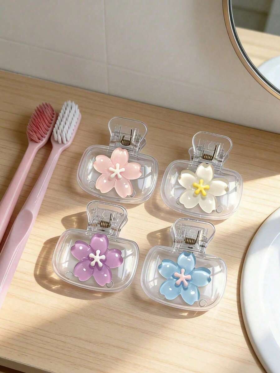 Cherry Blossom Pattern Portable Toothbrush Cover, Transparent Travel Toothbrush Storage Box, Toothbrush Head Protector Clip, Toothbrush Storage Clip, Dust-Proof Toothbrush Protective Sleeve, Portable Design Easy To Carry, Dust-Proof Cap - A - View 1