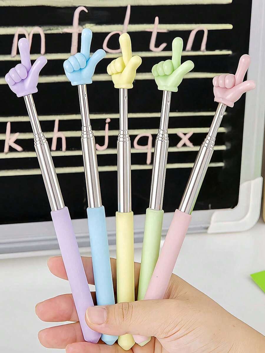Retractable Finger Reading Stick, Extendable Colorful Dual Pointer Teaching Wand, Multi-Color Teacher Instructional Pointer, Reading Teaching Assistant Indicator Stick
