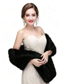 Winter Bride Wedding Dress Fur Shawl Gown Cheongsam Performance Long Cape Cloak Scarf Thickened Fleece Women's - Black - View 7