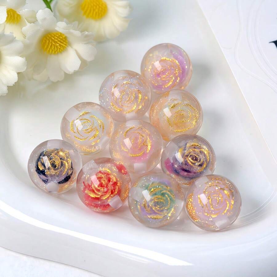 New Hot-Selling Fine Glitter Rose Color-Changing Glow-In-The-Dark Decorative Beads Focal Bead Jewelry Making Kit Luxury DIY Material Pack Beading Pen 10pcs Random Colors - Multicolor - View 1