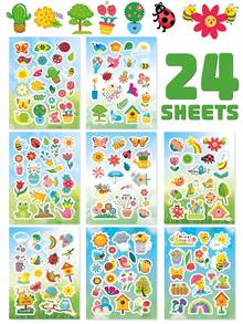 16Sheets Spring Nature Sticker Sheets, Parent-Child Interactive Educational Puzzle DIY Craft Decals With Flower Bee Butterfly Tree Birdhouse, Garden Theme Party Decoration, Festive Celebration Games Favors Supplies Kits Sets Box Packages - Multicolor - View 8