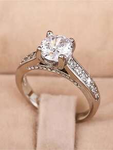 1 pieza Anillo de compromiso de mujer con forma de corazón de circonita cúbica, adecuado para uso diario - Plateado 2 - Ver 1