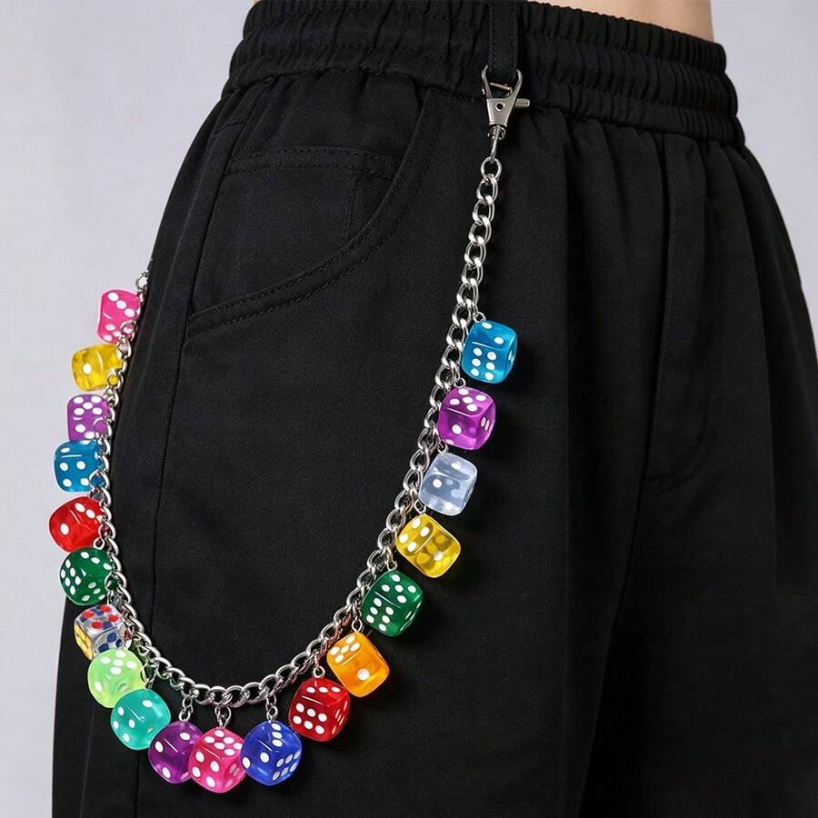 1pc Lucky Colorful Dice Waist Chain Fashion Unisex Luxury Accessory Hip Hop Keychain, Lightweight Multifunctional. Pendant Accessory Decoration Unisex. - Multicolor - View 1