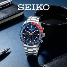 Seiko Men's Chronograph Watch  Bezel Deep‑Blue Dial Multi‑Sub‑Dials Date Window Solid Stainless Steel Bracelet Racing‑Style Solar Sports Wristwatch - Silver - View 5