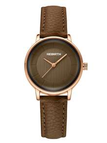 REBIRTH 1pc Women's Minimalist Round Dial Quartz Watch, Fashionable Elegant Wristwatch For Daily Commute Wear - Brown - View 9