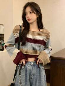YCYC Korean Style Hollow Long Sleeve Knit Sweater & Spaghetti Strap Strap Tank Top Women 2 Pieces Set, Niche Design - Multicolor - View 4