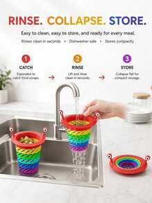 Rainbow Monster Kitchen Sink Strainer, Expandable Kitchen Sink Strainer Removable Fun Rainbow Drain Filter Basket, Universal Retractable Protectors Prevent Clogs Colorful Foldable Plastic Food Scrap Catcher Sink Stopper - Multicolor - View 3