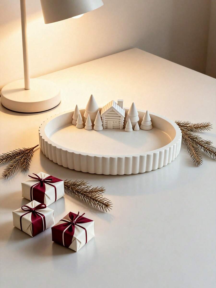 1pc New 3D Printed Winter Christmas Atmosphere Tray Decor, Healing Winter Snow Landscape Micro Scene, Jewelry Storage Tray - Multicolor - View 1