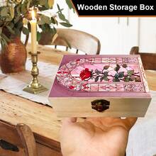 1pc Wooden Storage Box With Painted Glass Rose Pattern, Gift Storage Box, Small Jewelry Organizer, Jewelry Collection Keepsake Box, Souvenir Storage, Home Decor, Vintage Distressed Fashion Style - Multicolor - View 2