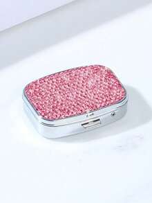Shiny Rhinestone Pill Box, 2-Compartment Mini Portable Pill Box With Mirror, Mini Jewelry Box, Portable Travel Jewelry Storage Box, Women's Ring And Earring Organizer, Fits In Wallet Or Pocket, Suitable For Travel, School, Holiday Gift, Birthday Gift - Multicolor - View 12