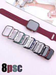 8件組 PC+強化玻璃 2合1 手錶保護殼，相容 40mm、41mm、42mm、44mm、45mm、46mm、49mm 機型，時尚運動休閒風，防震耐用，觸控靈敏，易於佩戴，相容 Series Ultra/12/11/10/9/8/4/6/5/4/SE，適用男款與女款 手錶殼 - 多色套裝8 - 查看 1