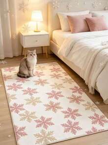 1pc Pink And Yellow Snowflake Pattern Faux Cashmere 300 Decorative Rug, Christmas Style, Christmas, Bedroom Decor, Small Rug, Carpet, Home Decor, Living Room Rug, Living Room Small Rug, Bedroom Rug, Living Room Home Decor, Outdoor Rug, Washable Rug - 1PC - View 2