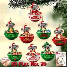 8pcs/16pcs Set Christmas Koala Wooden Hanging Ornaments, Cute Koala Sitting In Different Christmas Bowls, Cross-Border New Wooden Crafts, In-Stock Koala Design Christmas Tree Hanging Decorations - Multicolor - View 2