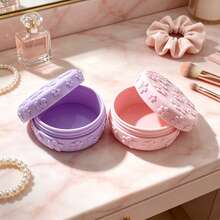 Cherry Blossom Embossed Pink Round Makeup Storage Box With Lid, High Aesthetic Ins Style Organizer For Cotton Pads, Jewelry, Makeup Accessories, Suitable For Vanity Table - View 7