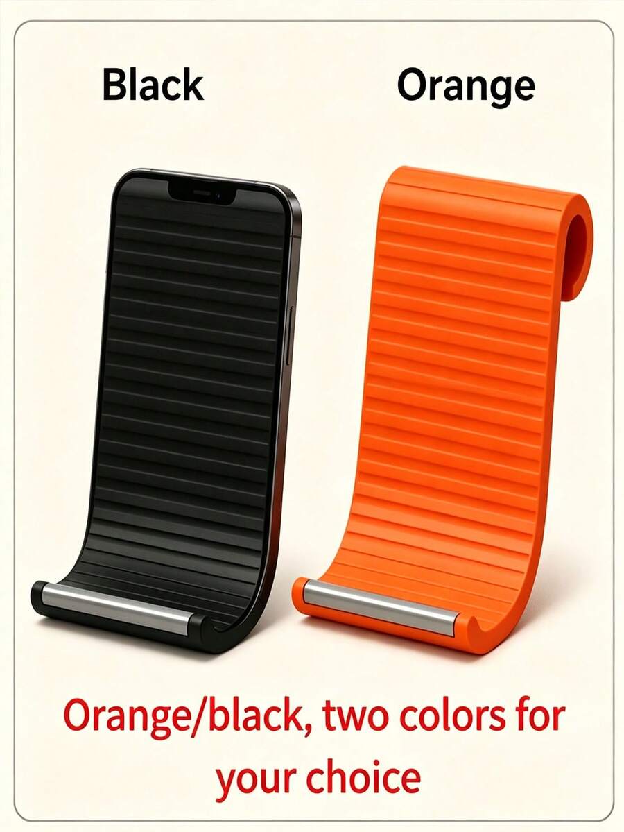 1pc Premium Soft Silicone Phone Stand, Foldable Non-Slip Desktop Holder, Flexible Hands-Free Phone Stand, Suitable For Office, Bedside And Travel, Compact Desktop Decor, Available In Orange And Black