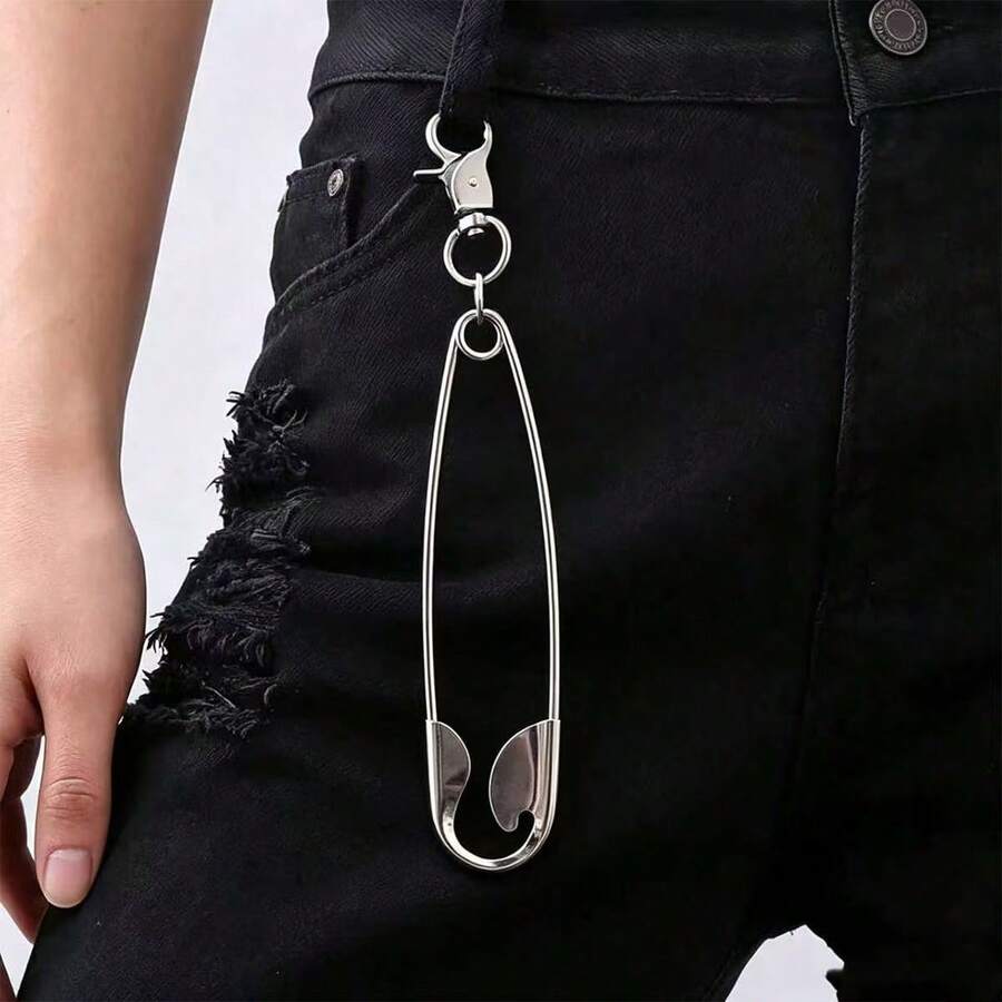 Personalized Metal Large Safety Pin Keychain Hip-Hop Jeans Pendant Bag Charm Punk Unisex Accessory - Silver - View 1