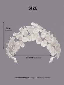 Bridal Hair Accessory White Satin Petal Baby's Breath Crystal Bead Ethereal Full Wedding Floral Crown With Hair Comb - Silver - View 11
