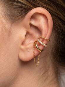 TOKRING 3Pcs Ear Cuffs Non Piercing For Women,14K Gold Plated Adjustable Dainty Chain Clip On Cartilage Earrings,Fake Earrings For Non Pierced Ears - Set - View 2