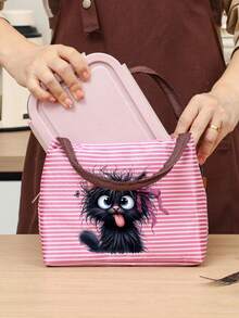 Cute Black Cat Lunch Bag,Leak-Proof Lunch Bag/Cooler Bag,Lightweight Canvas Lunch Box,For Work, Picnics, Outdoor Activities - Multicolor - View 3