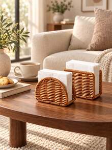 1pc Woven Upright Napkin Holder, Rustic Boho Paper Napkin Organizer, Freestanding Tabletop Napkin Dispenser For Kitchen Counter, Dining Table, Coffee Table, Living Room & Cafe Decor - Multicolor - View 1
