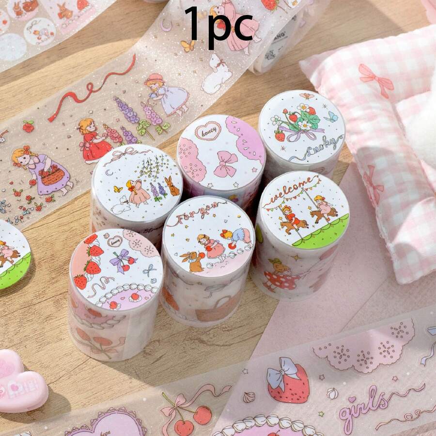 1pc Fairy Tale Sweet Box Series PET Glitter Die-Cut Fairy Tale Character Decorative Washi Tape For Scrapbooking - Multicolor - View 1