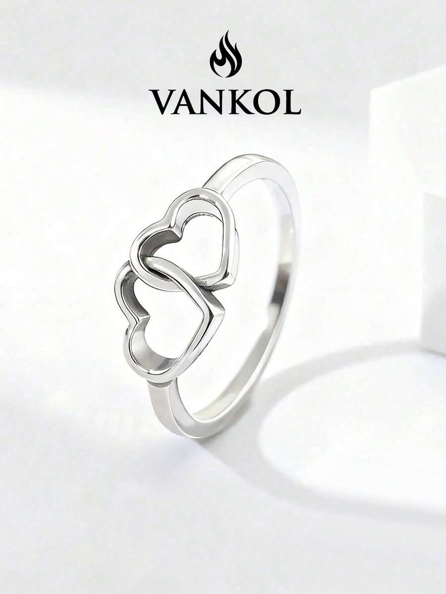 1 buah Cincin Hati Ganda Minimalis Unik dan Mungil, Hadiah Perhiasan Elegan untuk Wanita - Cincin Hati Ganda Kecil - View 1
