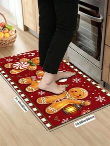 1/2pcs Christmas Kitchen Decor Rugs, Merry Christmas Gingerbread Man Design, Winter Kitchen Carpets And Mats, Non-Slip Washable Absorbent Kitchen Accessories Decorative Floor Mat, Christmas Holiday Gift! - Multicolor - View 13