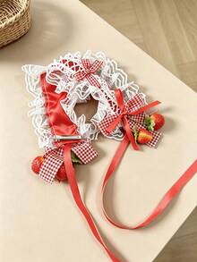 1pc Women's Vintage Plaid Lolita Hair Accessory, Multi-Layer Lace Ruffle Ribbon Hair Clip, Sweet Pastoral Style - Multicolor - View 2