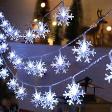 1PC Snowflake LED String Lights, AA Battery Operated (Batteries Not Included), 3 Light Colors MultiColor/White/Warm, Festive Decorative Lights For Christmas Tree Wedding Home Window Winter Party Birthday Indoor Decor - Snowflake - View 2
