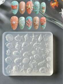 1pc Ocean Silicone Nail Art Mold, 3D Shell Starfish Fish Crab Pattern Nail Decoration Mold, Suitable For Gel Nail Art And Nail Design, 3D Nail Art Mold, DIY Decoration - Clear - View 3