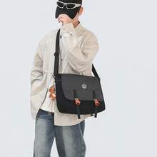 Black Plaid Flap Messenger Bag, Color-Block Buckle Design, Comes With Small Horse Charm, Large Capacity, Adjustable Shoulder Strap, Durable Nylon Fabric, Student School Commute Crossbody Bag - Multicolor - View 8
