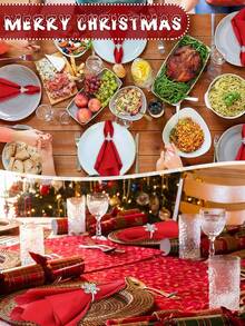 8pcs/Set Christmas Red Cloth Napkins And Christmas Snowflake Christmas Tree Napkin Rings, Suitable For Christmas, Parties, Weddings, Dining Table Decorations - Multicolor - View 10