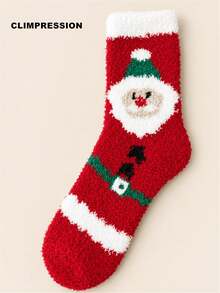 CLIMPRESSION Christmas Santa Claus Pattern Boat Socks, Soft Coral Fleece Warm Slippers Socks, Holiday Indoor Floor Socks - Red - View 3
