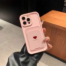 2pcs Set: Pink Self-Adhesive Card Holder Phone Case With Card Slot And Card Holder, Minimalist Heart Design TPU Anti-Drop Full Coverage Protective Case Compatible With Apple 11/12/13/14/15/16/16Pro/16ProMax/17/17pro/17ProMax/18pro/18ProMax - Multicolor - View 1