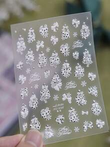 1Sheet Self-Adhesive Xmas Nail Decals, 3D Embossed Red Green Polka Dot Bow Snowflake With Star Details, Chic Nail Stickers For Winter Season Manicure - Multicolor - View 5