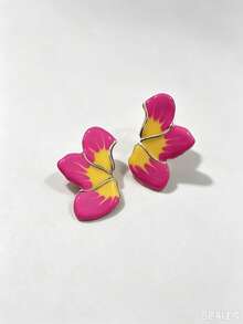 1 Pair Fashion Half-Flower Enamel Design Geometric Earrings, Colorful Summer Versatile Style, Suitable For Party And Vacation - Petal - View 6