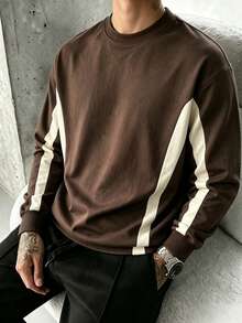 Men's Loose Fit Crew Neck Sweatshirt, Soft And Comfortable Casual Pullover, Suitable For Daily Wear - Brown - View 1