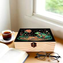 1pc Painting Art Set, Handmade Painting And Floral Pattern Lock Flip Wooden Box, Multi-Functional Storage Box, Jewelry Box, Artwork Decoration, Office Desk Organizer, Vanity Decor Accessory, Size S - Multicolor - View 5
