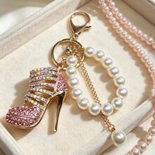 1pc Metal High Heel Shoe Keychain - Car Key Hanger, Women's Bag Accessory, Holiday Gift - Old Gold - View 7