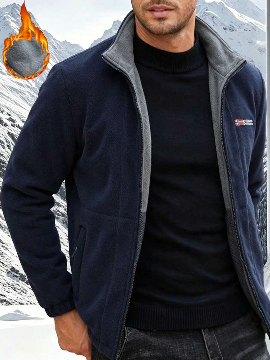 Men's Autumn/Winter Fleece Jacket, Lightweight And Soft, Suitable For Daily Commute, Hiking, Camping And Weekend Trips - Navy Blue - View 1